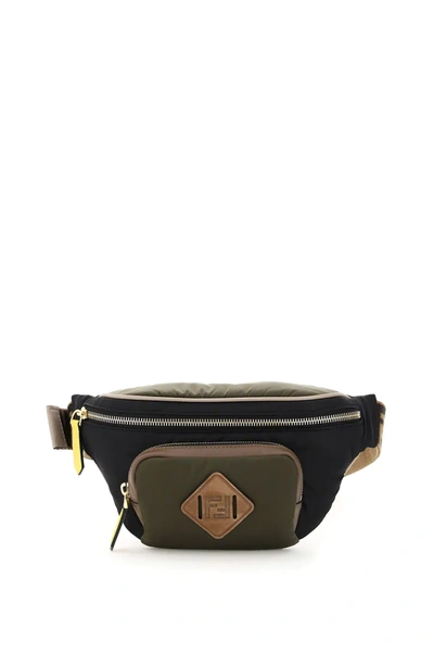 Shop Fendi Dolmias Nylon Belt Bag In Khaki,black,yellow