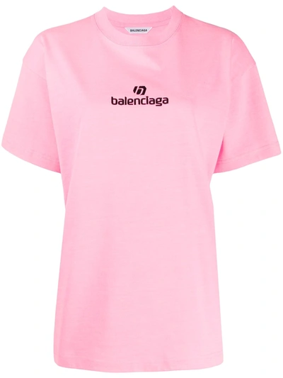 Shop Balenciaga Embroidered Logo T-shirt In Pink