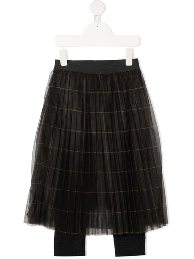 Shop Brunello Cucinelli Checked Tulle Midi Skirt In Black