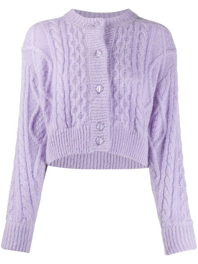 Shop Laneus Cable Knit Bomber Jacket In Purple