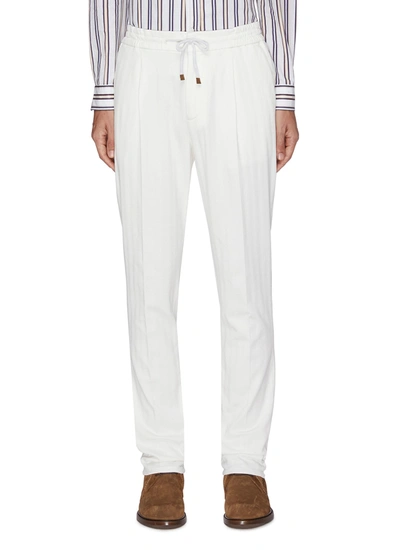 Shop Brunello Cucinelli Elastic Waist Cotton Pants In White