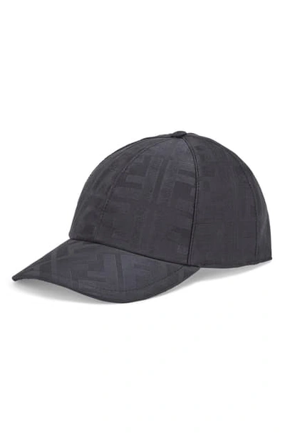 Shop Fendi Ff Logo Silk Jacquard Baseball Cap In Black