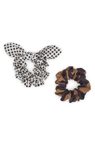 Shop Fendi 2-pack Silk Scrunchies In White/ Black
