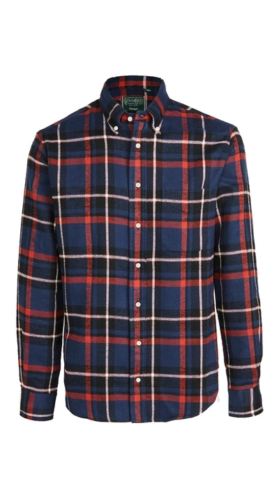 Shop Gitman Vintage Heavy Flannel Rough Check Shirt In Blue