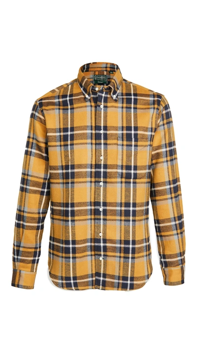 Shop Gitman Vintage Heavy Flannel Rough Check Shirt In Yellow
