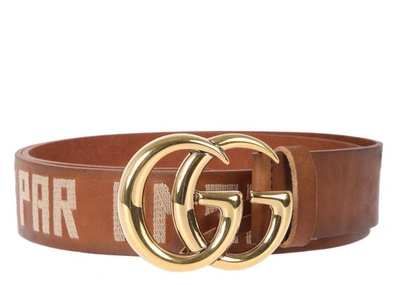 Pre-owned Gucci Double G Belt L'aveugle Par Amour 1.5"w Brown