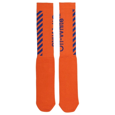 Pre-owned Off-white Diag Logo Intarsia Stretch Socks Orange/blue