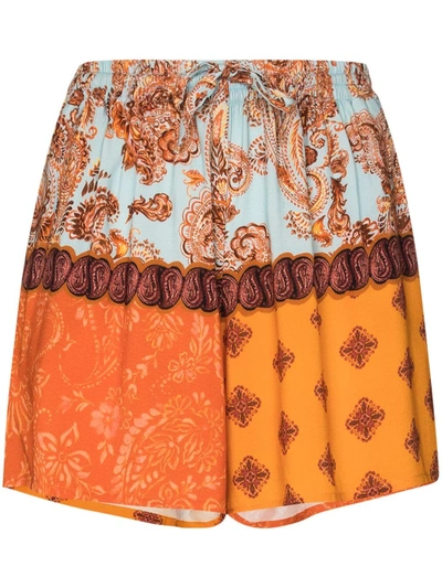 Shop Esteban Cortazar Paisley-print Patchwork Shorts In Orange