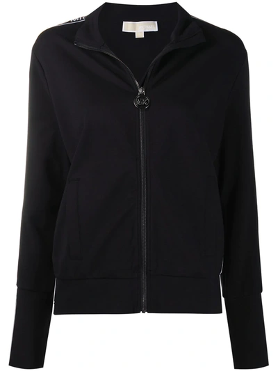 Shop Michael Michael Kors Logo-tape Zip Front Sweatshirt In Black