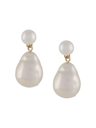 Shop Mizuki Pearl Drop Earrings In Gold