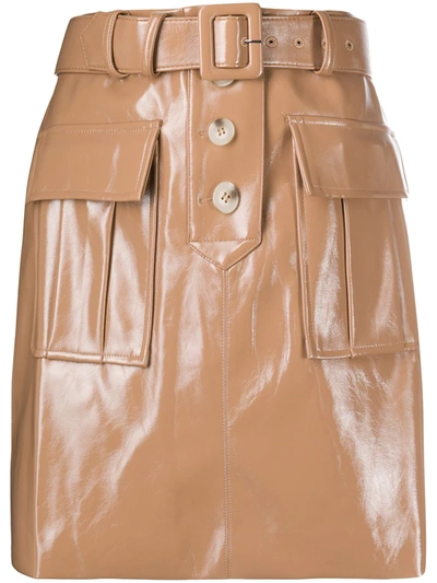 Shop Self-portrait Faux Leather Mini Skirt In Neutrals