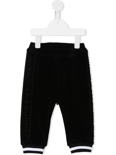 Shop Balmain Contrast Cuff Sweatpants In Black