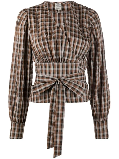 Shop Baum Und Pferdgarten Gingham-print Wrap Blouse In Brown