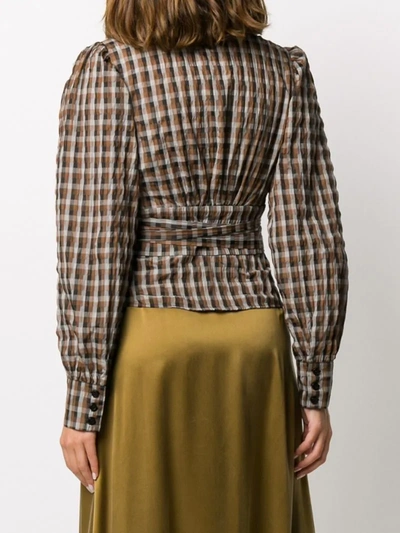 Shop Baum Und Pferdgarten Gingham-print Wrap Blouse In Brown