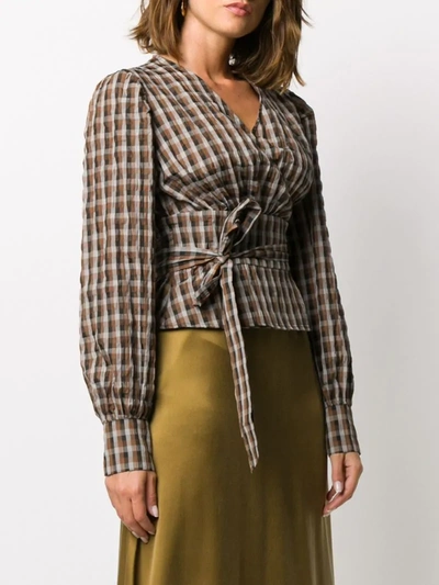 Shop Baum Und Pferdgarten Gingham-print Wrap Blouse In Brown