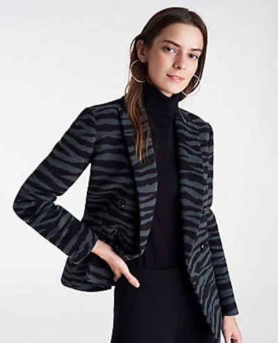 Shop Ann Taylor Zebra Print Long Double Breasted Blazer In Black Multi