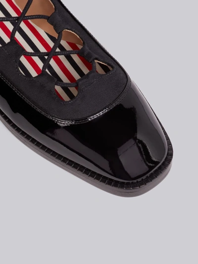 Shop Thom Browne Black Calfskin Patent Leather Ghillie Ballerina Flat