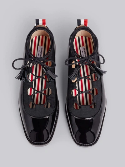 Shop Thom Browne Black Calfskin Patent Leather Ghillie Ballerina Flat