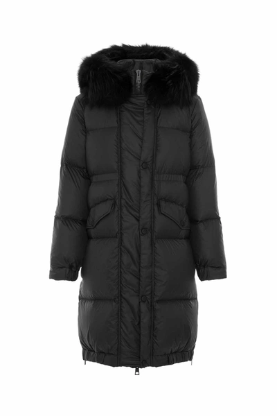 Shop Mr & Mrs Italy Long Down Jacket For Woman With Fox Fur In Black / Black / Black