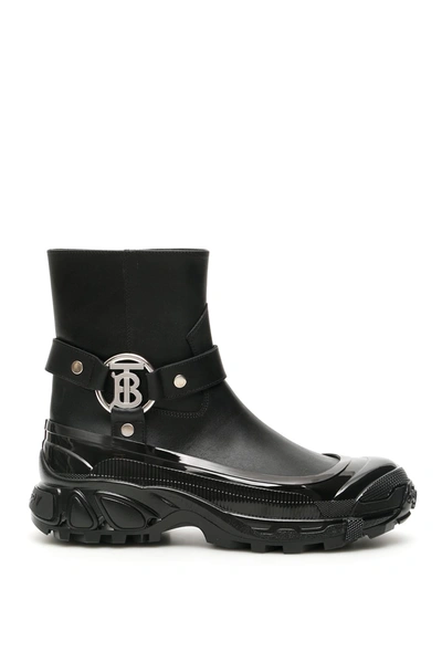 Shop Burberry Mallory Tb Boots In Black (black)