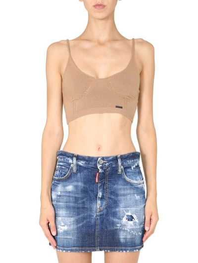 Shop Dsquared2 Knitted Top In Beige