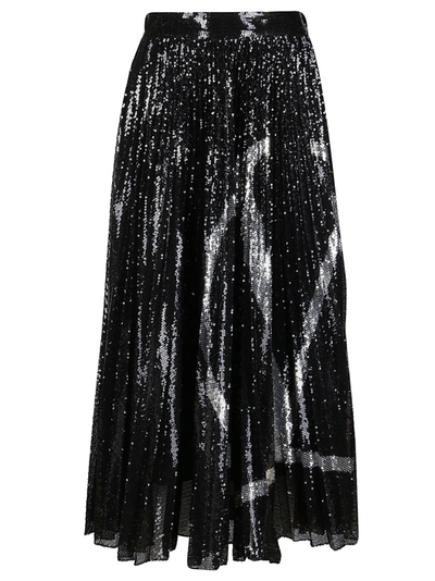 Shop Valentino Black And Silver Sequin Skirt In Black Silver