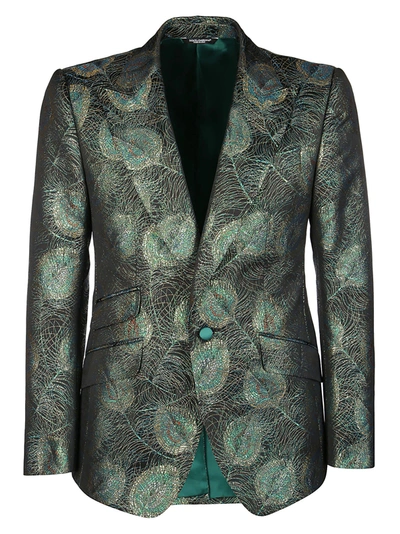 Shop Dolce & Gabbana Green Silk-blend Blazer In Multicolor