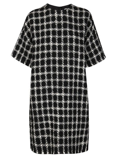 Shop Valentino Black And White Virgin Wool Mini Dress In Black White