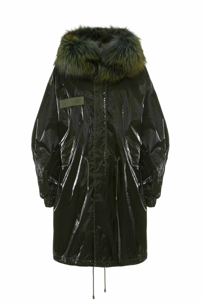 Shop Mr & Mrs Italy Unisex Parka M51 With Fox Fur Collar In London Green / Green/black / Camaleonte