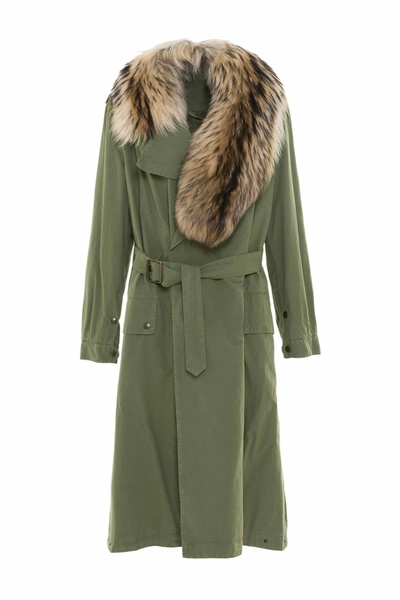 Shop Mr & Mrs Italy Nick Wooster Unisex Trench With Fur Scarf In Army / Army / Natural