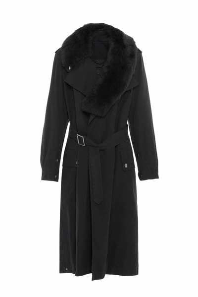 Shop Mr & Mrs Italy Nick Wooster Unisex Trench With Shearling Scarf In Black / Black / Black