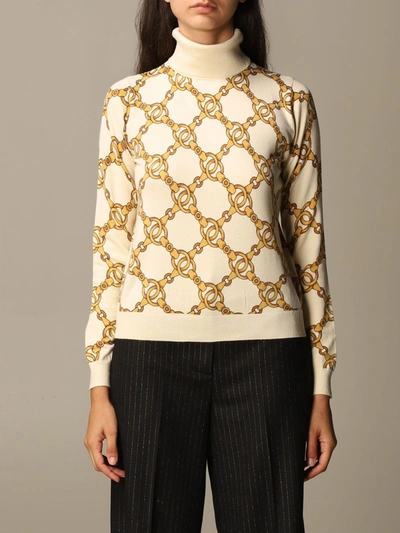 Shop Twinset Twin Set Sweater Jacquard Chain Turtleneck In Yellow Cream