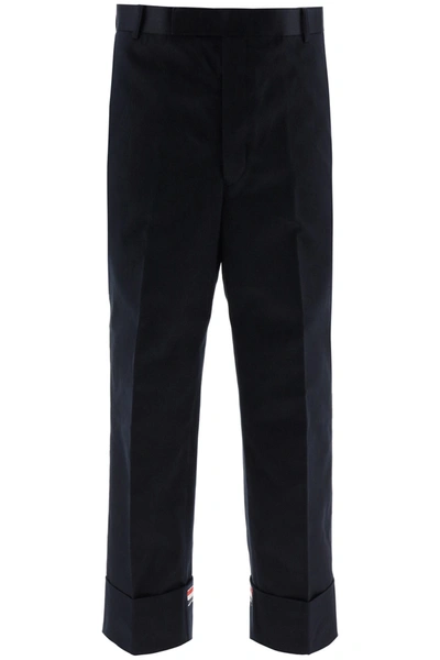 Shop Thom Browne Wide Leg Trousers In Navy (blue)