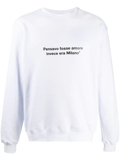 Shop Msgm Slogan Print Sweatshirt In White