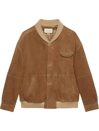 Shop Gucci Oversized Bomber Jacket In Brown