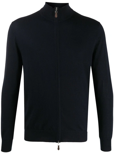 Shop N•peal Long Sleeve Zipped Sweater In Blue