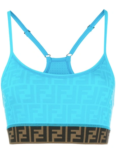 Shop Fendi Rama Logo-print Sports Bra In Blue