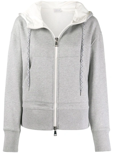 Shop Moncler Logo Patch Zip-up Hoodie In Grey