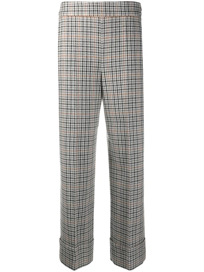 Shop Incotex Check High-rise Trousers In Grey