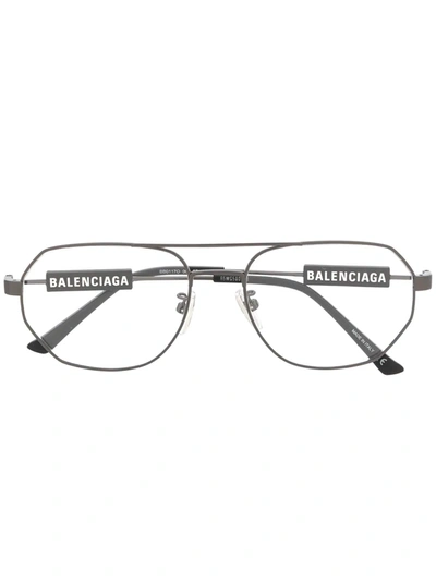 Shop Balenciaga Logo Pilot Glasses In Black