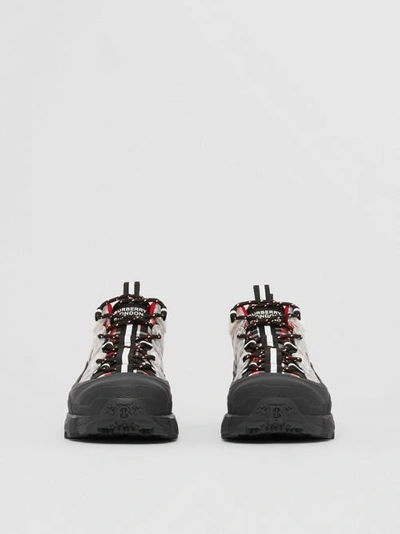 Shop Burberry Tartan Nylon Arthur Sneakers In Red/black/white