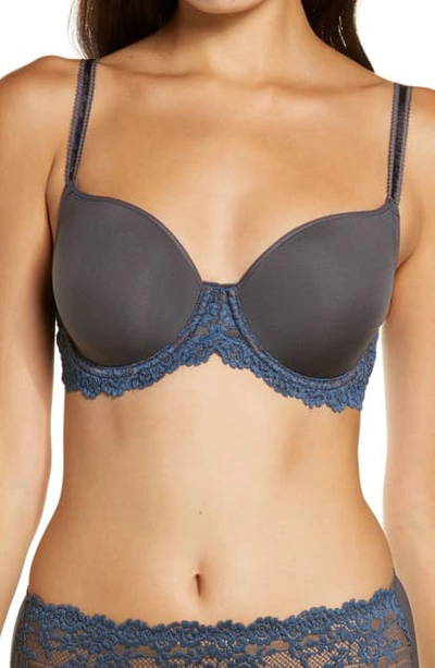 Shop Wacoal Embrace Lace Underwire Molded Cup Bra In Nine Iron/ensign Blue