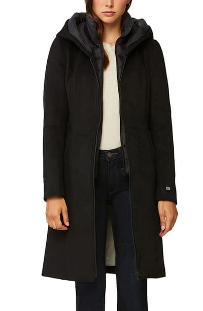 Shop Soia & Kyo Jessica Hooded Wool Blend Coat With Bib In Black