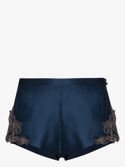 Shop La Perla Maison Silk French Knickers In Blue