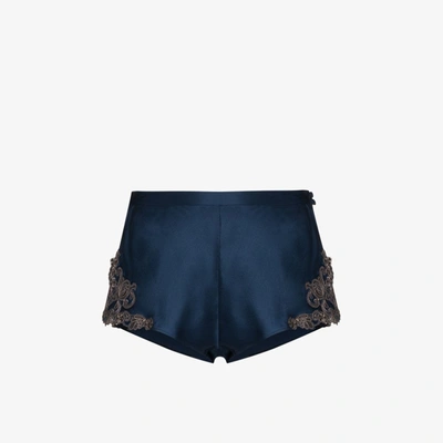 Shop La Perla Maison Silk French Knickers In Blue