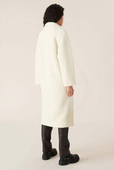 Shop Ganni Boucle Wool Long Wrap Coat In White