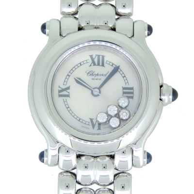 Pre-owned Chopard Mop Stainless Steel Diamonds Happy Sport 8250-23 Women's Wristwatch 26 Mm In White