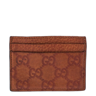 Pre-owned Gucci Ssima Leather Card Holder In Orange