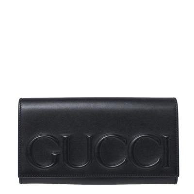 Pre-owned Gucci Black Leather Flap Continental Wallet
