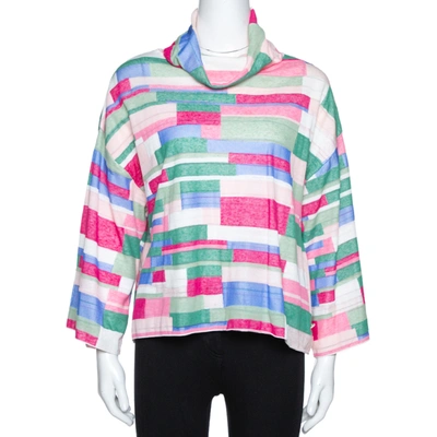 Pre-owned Chanel Multicolor Abstract Printed Knit Turtleneck Top S